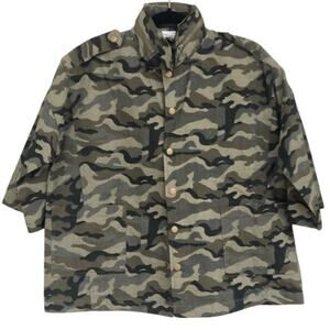 Sugar+Lips Olive Green & Black Camo Print Jacket 3/4 Sleeves Lightweight Size XS